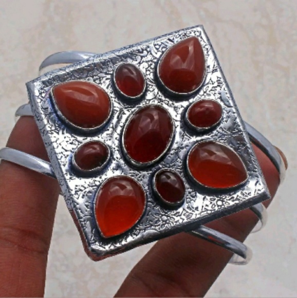 New Oversized Carnelian 925 Silver Cuff Bracelet. - Picture 6 of 6